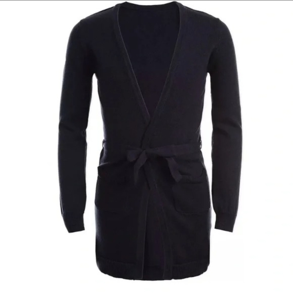 IZOD NWT School Wear Navy‎ Blue Belted Cardigan size juniors L (11/13).